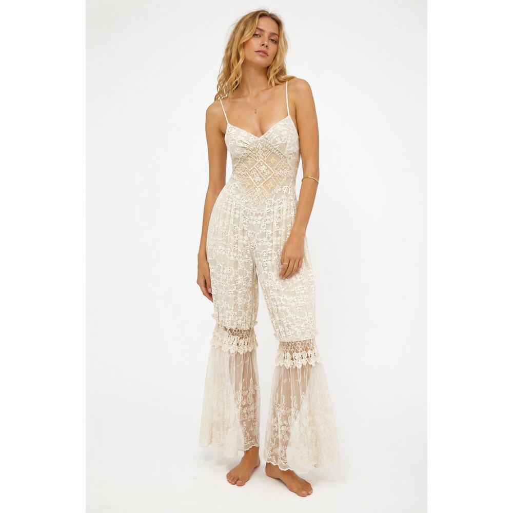 New Romantics by Free People Love Me Lace Embroidered Boho Jumpsuit – Size XS